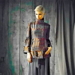 Samuel Dong Metallic Abstract Graphic Print Double Breasted Blazer Style Jacket